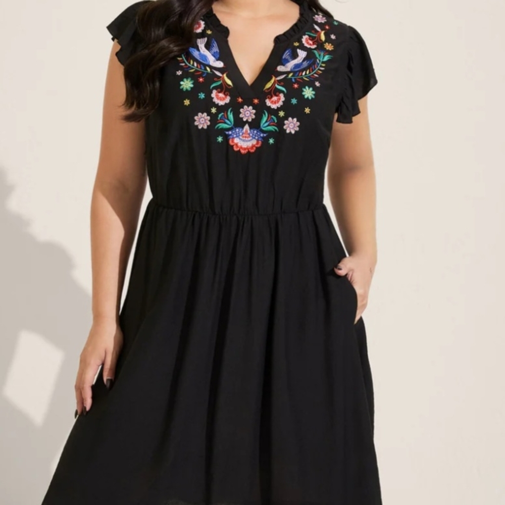 Embroidered Black Dress